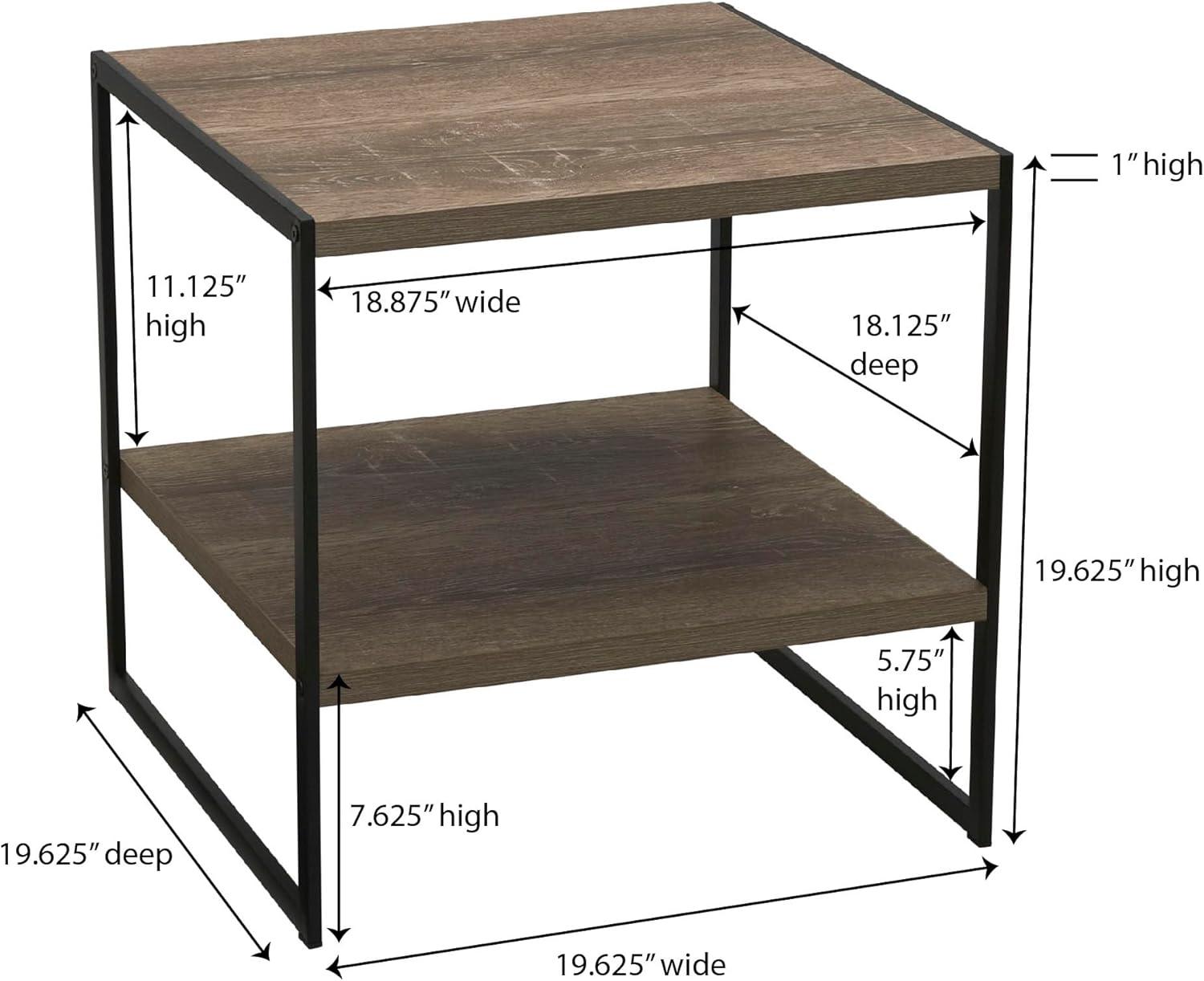 Ashwood and Black Metal Square End Table with Storage Shelf