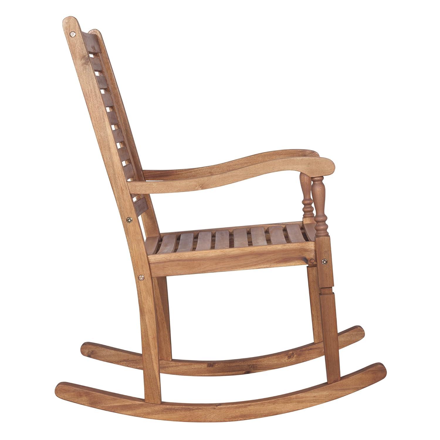 Walker Edison Solid Wood Outdoor Patio Rocking Chair, Brown