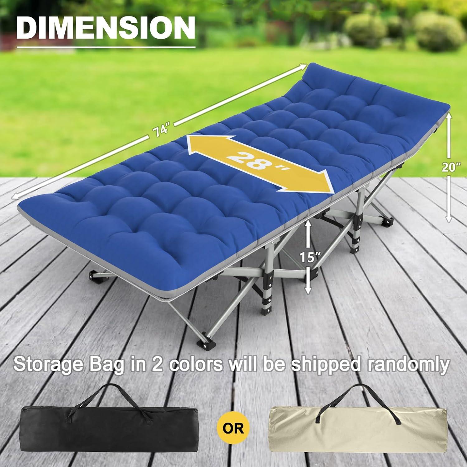 Blue Folding Camping Cot with Mattress and Carry Bag