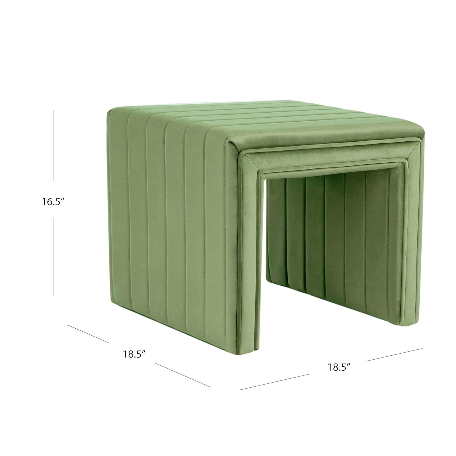 HomePop Modern Channel Ottoman Green Velvet: Luxury Glam Style, Plywood & MDF, No Assembly Required