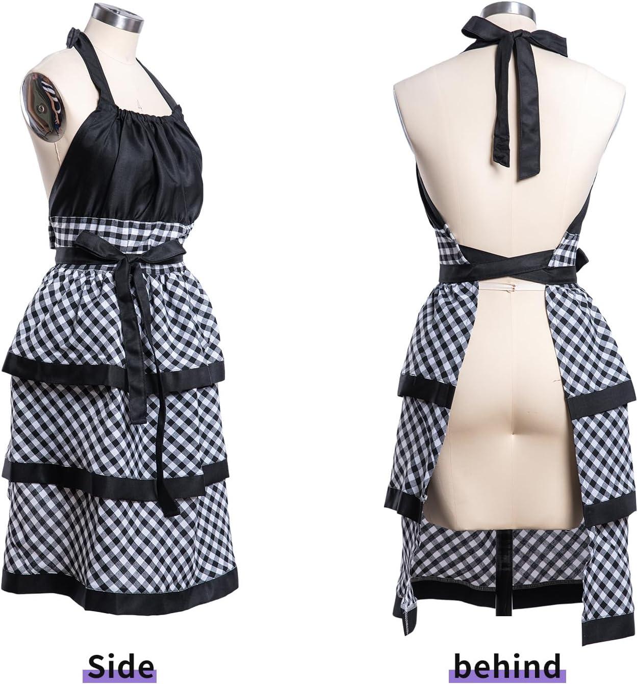 Lovely Flower Pattern Retro Aprons With Large Pockets for Women Girls Cooking Kitchen Bakery Mother's Gift