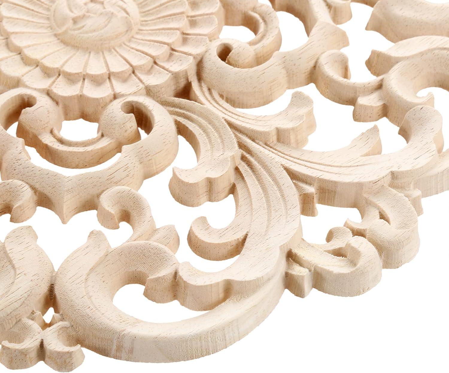 Frcolor Wood Corner Wooden Applique Onlay Furniture Cabinet Carved Decals Flower Unpainted Oval Appliques Diy Onlays Carving