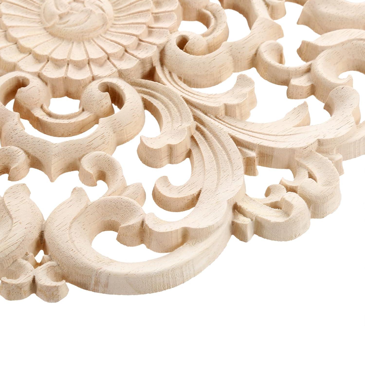 Frcolor Wood Corner Wooden Applique Onlay Furniture Cabinet Carved Decals Flower Unpainted Oval Appliques Diy Onlays Carving