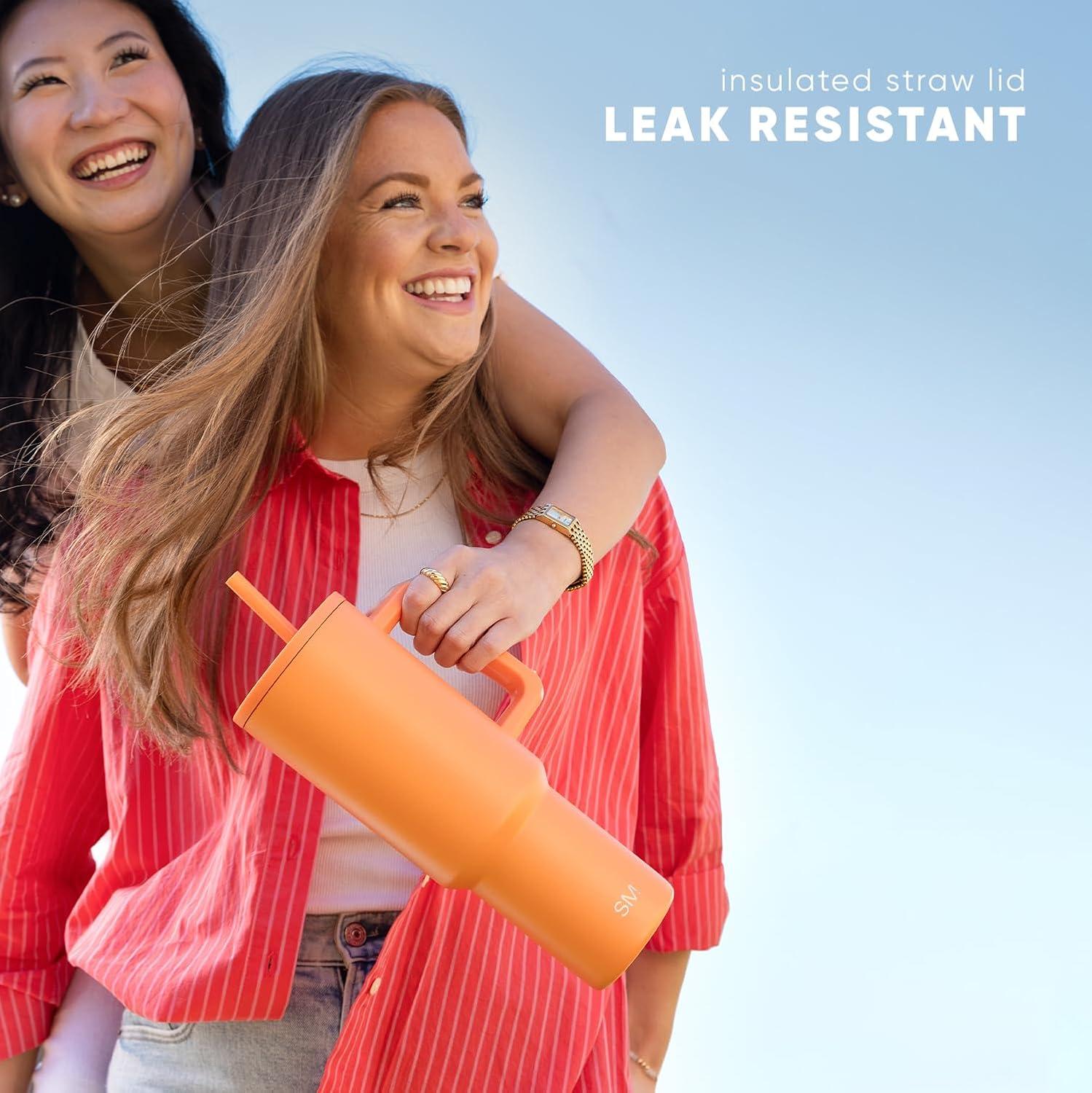 Simple Modern 40 oz Trek Tumbler with Handle and Straw Lid | Cup Holder Friendly Insulated Stainless Steel Travel Mug | Pink Candy Cane Toss