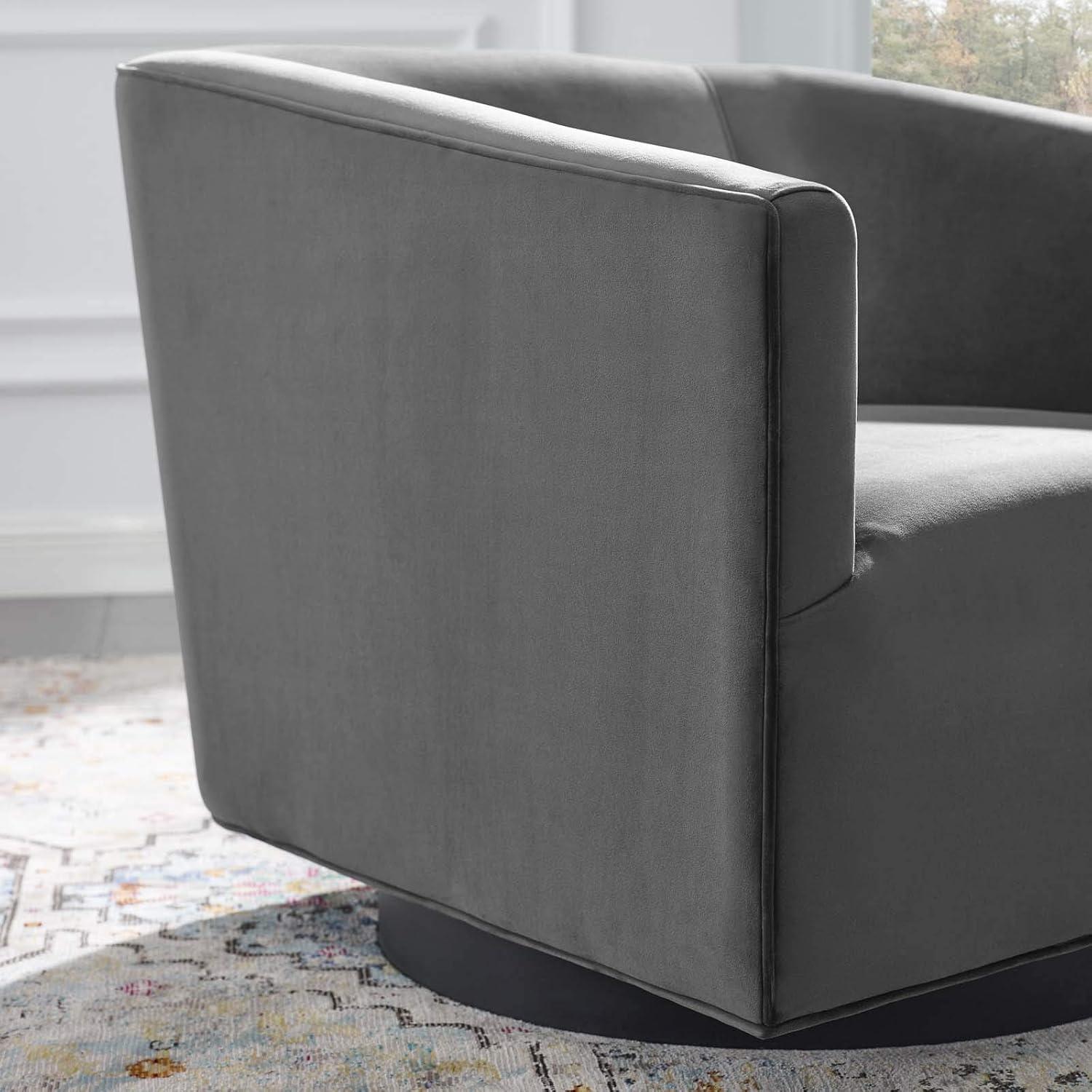 Elegant Gray Velvet Swivel Accent Chair with Metal Base
