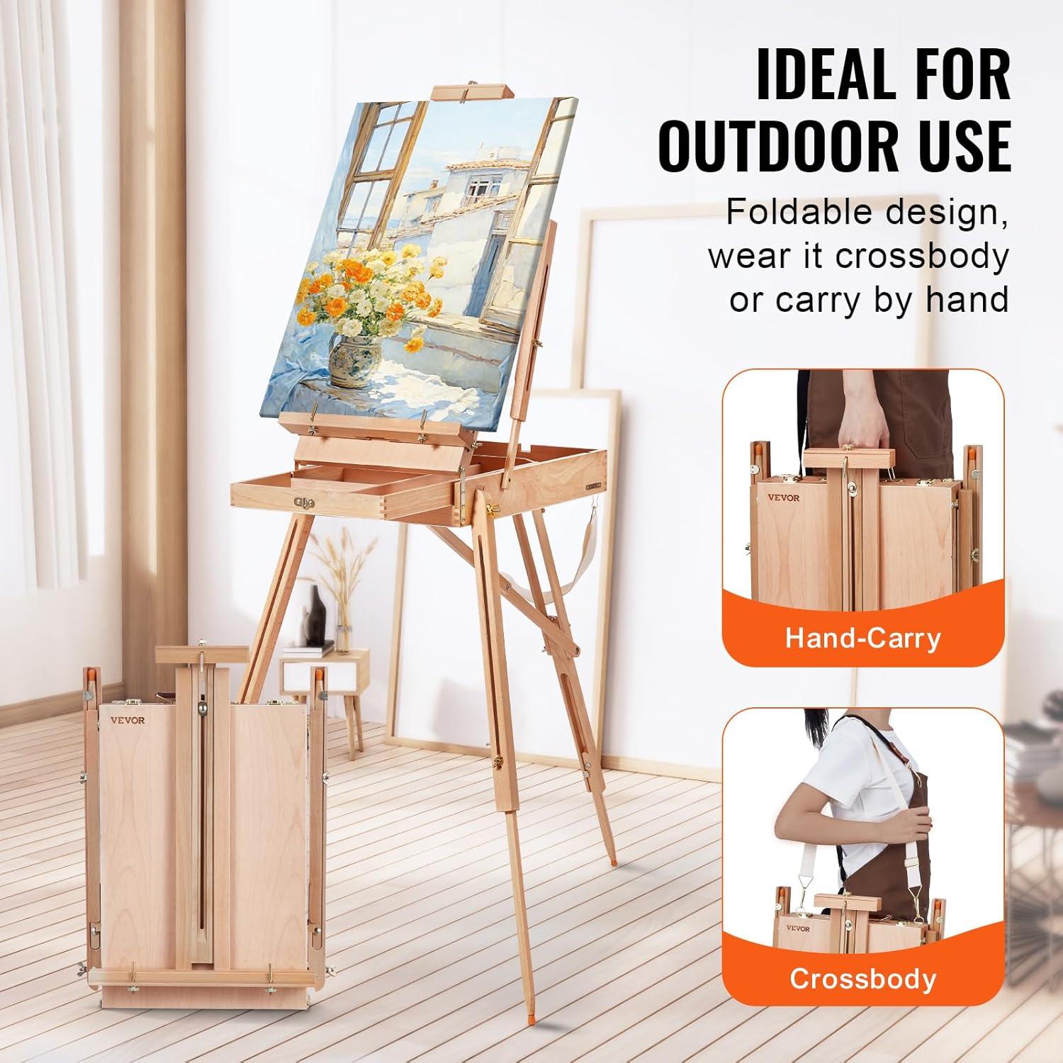 French Easel Hold Canvas to 34" Beechwood Foldable Sketchbox Easel Drawer