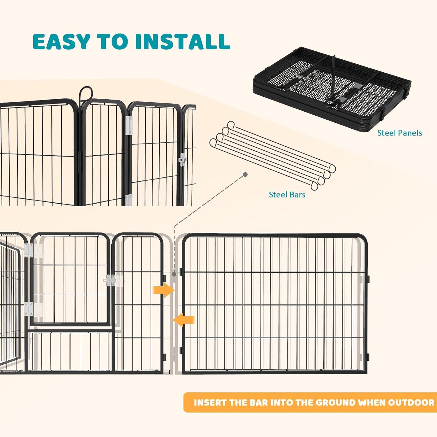 JepoIA Heavy Duty Metal Dog Playpen for Medium/Small Animals, 8 Panels 24”Height x 27" Width, Dog Fence Exercise Pen with Doors, Pet Puppy Outdoor Playpen Pen for Outdoor, Indoor, RV, Camping, Yard