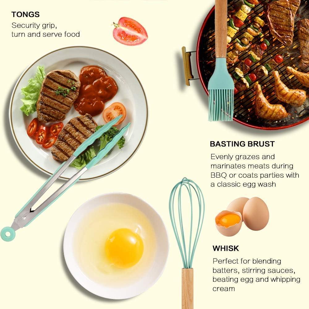 12PCS Kitchen Utensil Set Silicone Cooking Utensils Kit Spatula Heat Resistant Wooden Spoons Gadgets Tool for Non-Stick Cookware