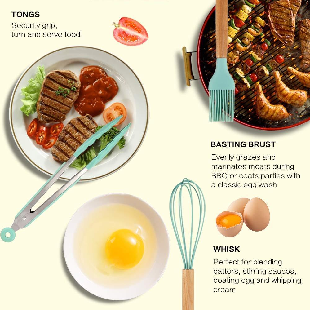 12PCS Kitchen Utensil Set Silicone Cooking Utensils Kit Spatula Heat Resistant Wooden Spoons Gadgets Tool for Non-Stick Cookware