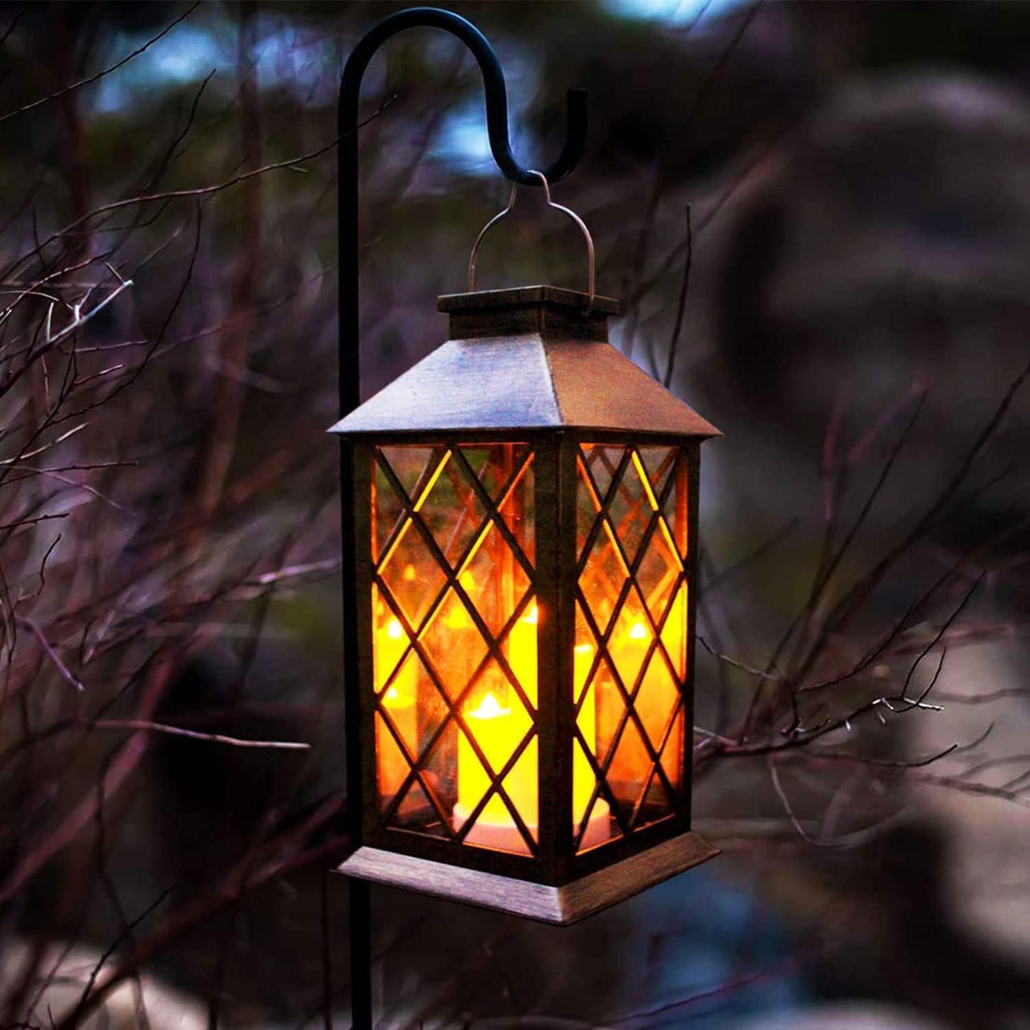 Black Solar Powered LED Flameless Garden Lantern