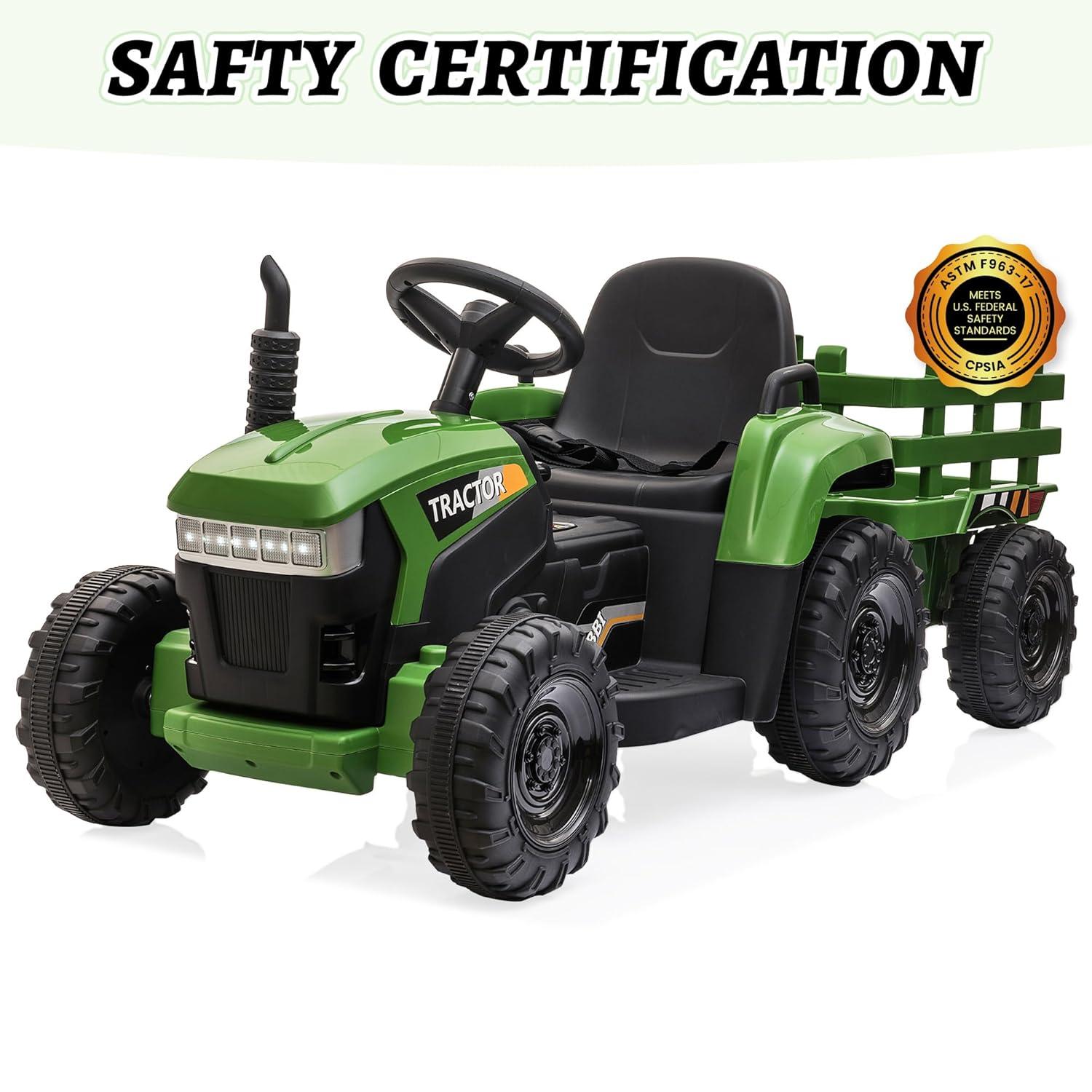 Veryke 35W / 12V Kids Ride On Tractor, Electric Car Toy with Bucket - Green