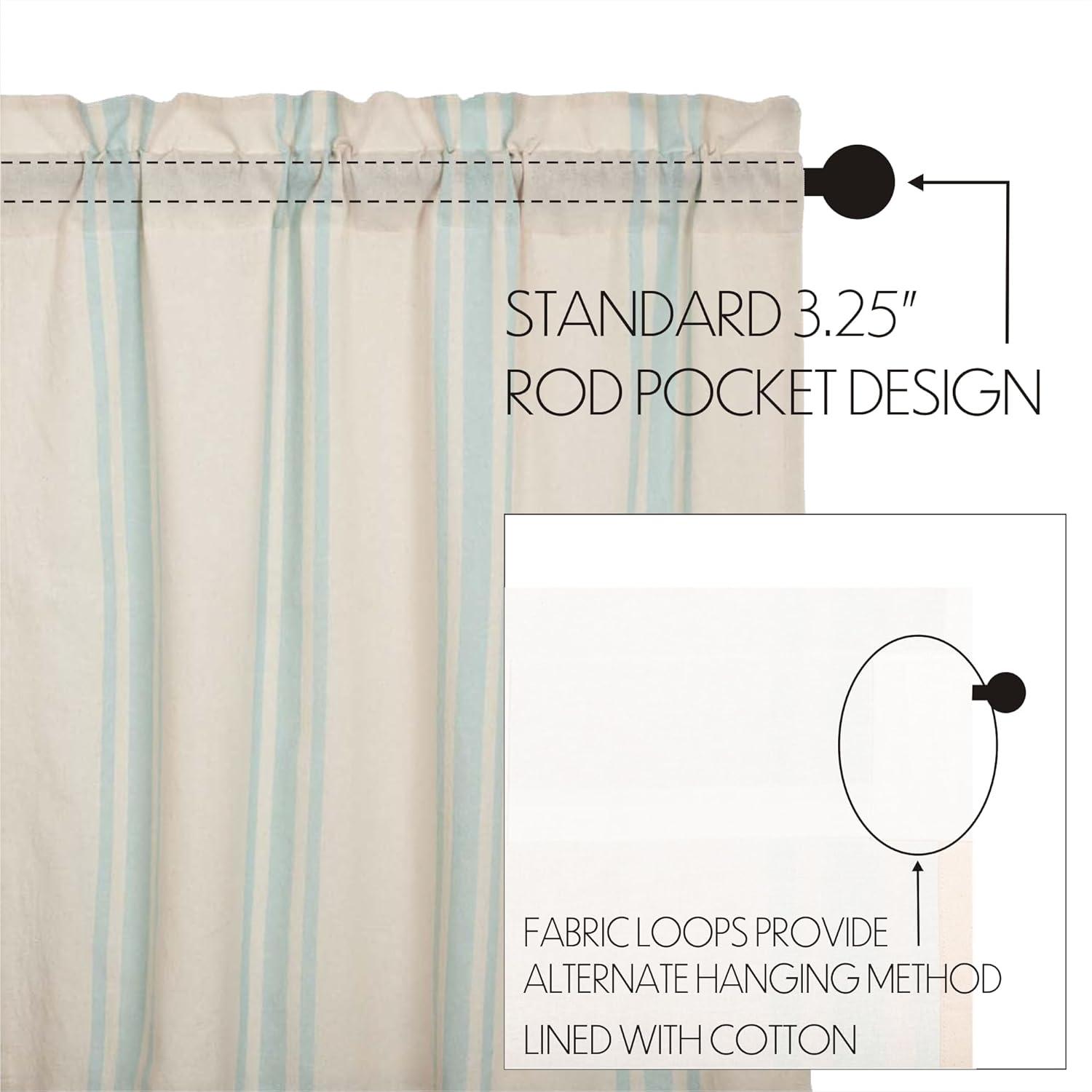 VHC Brands Grain Sack Aqua Blue Stripe Coastal Farmhouse Kitchen Curtain Valance 16x72