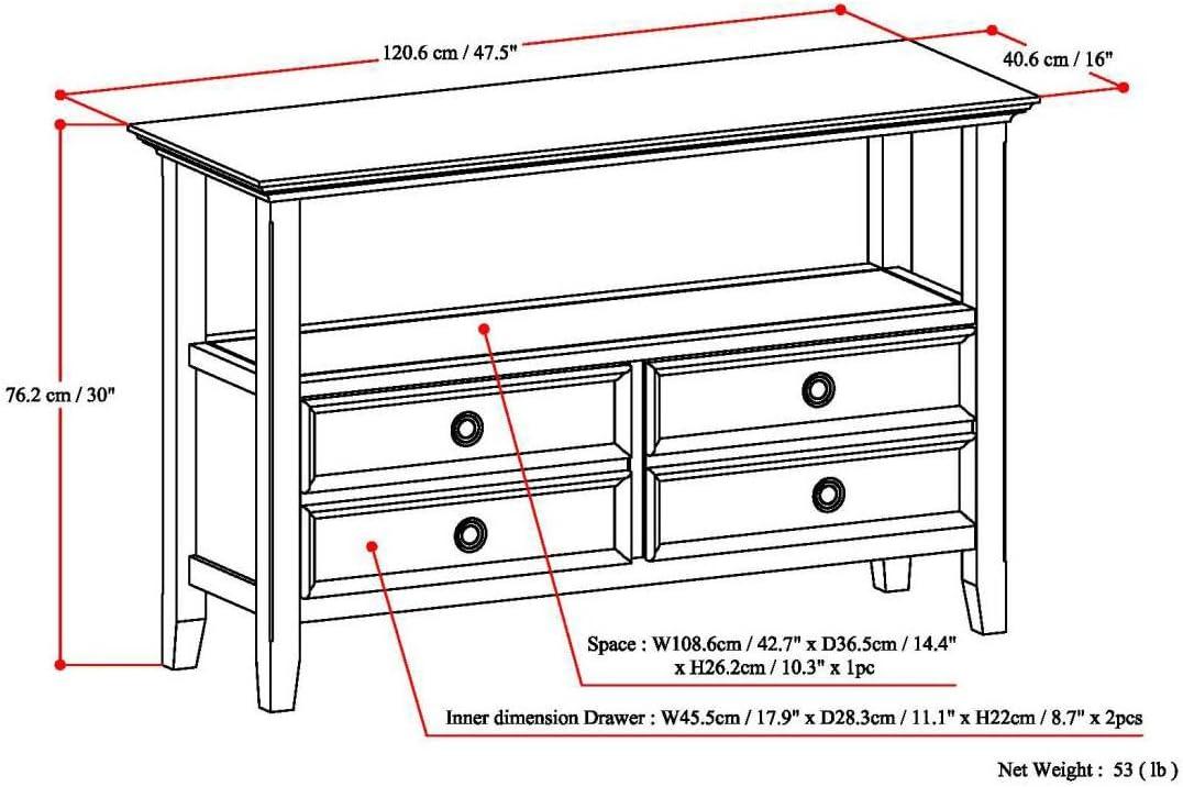 Simpli Home Amherst Solid Wood Console Table with Storage Drawers Hickory Brown