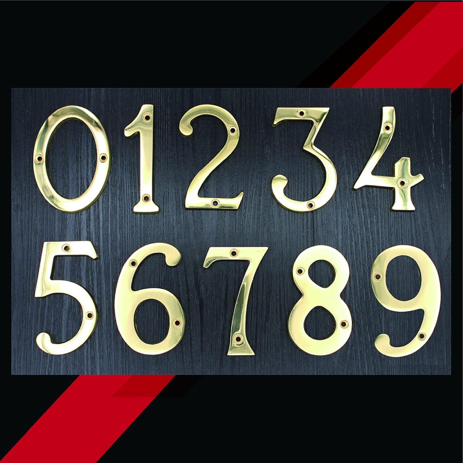 4 Inch Solid Brass House Number 6 in Bright Gold Finish