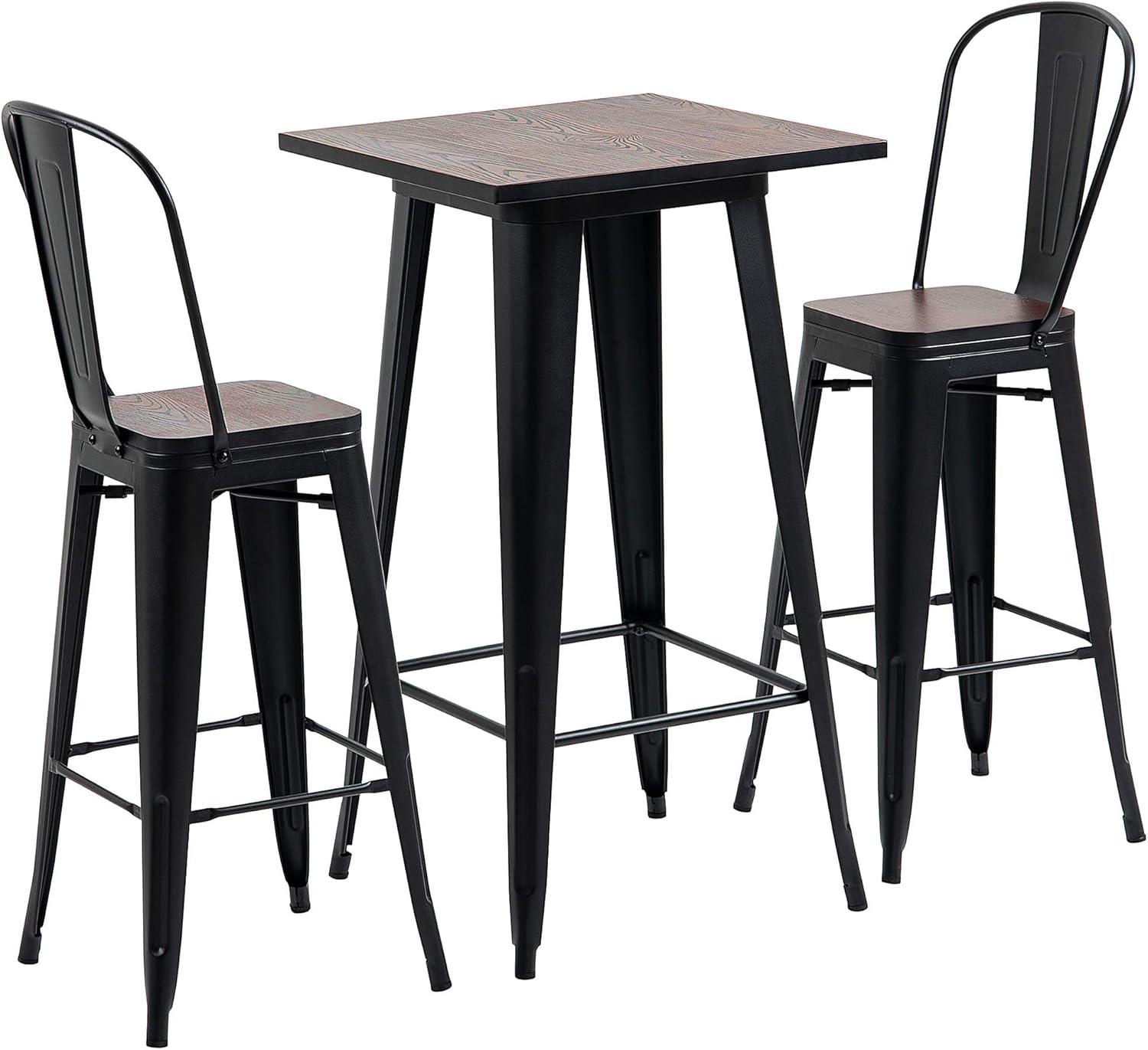 Kids' Black and Brown Industrial Pub Table Set with 2 Chairs