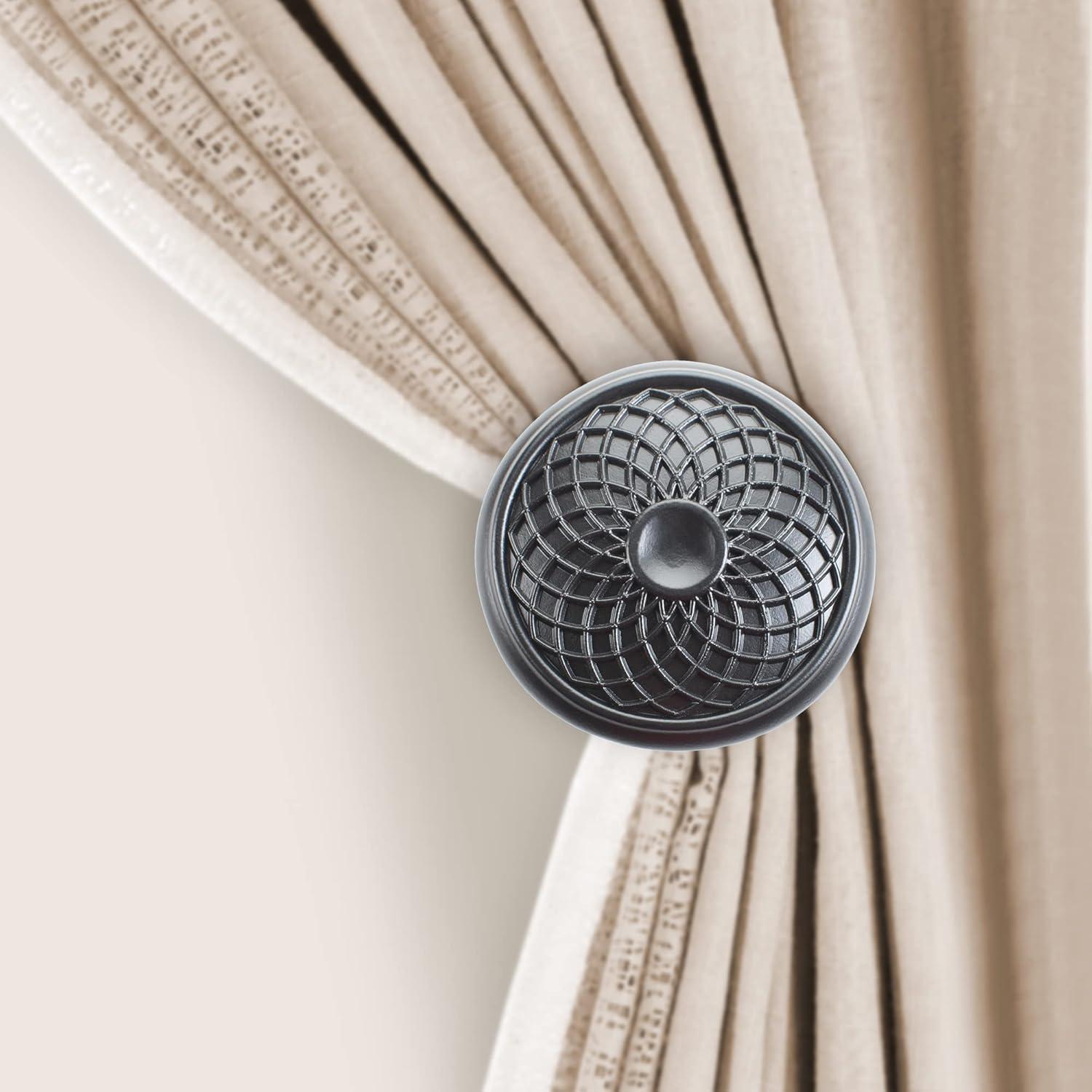 Deco Window 2 Pcs Curtain Holdback for Curtains Wall Mounted Metal Drapery Disc Leaf Hook for Sheer and Blackout Panels (Black Matt)