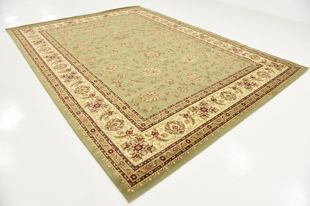 Green Floral Synthetic 9' x 12' Rectangular Area Rug