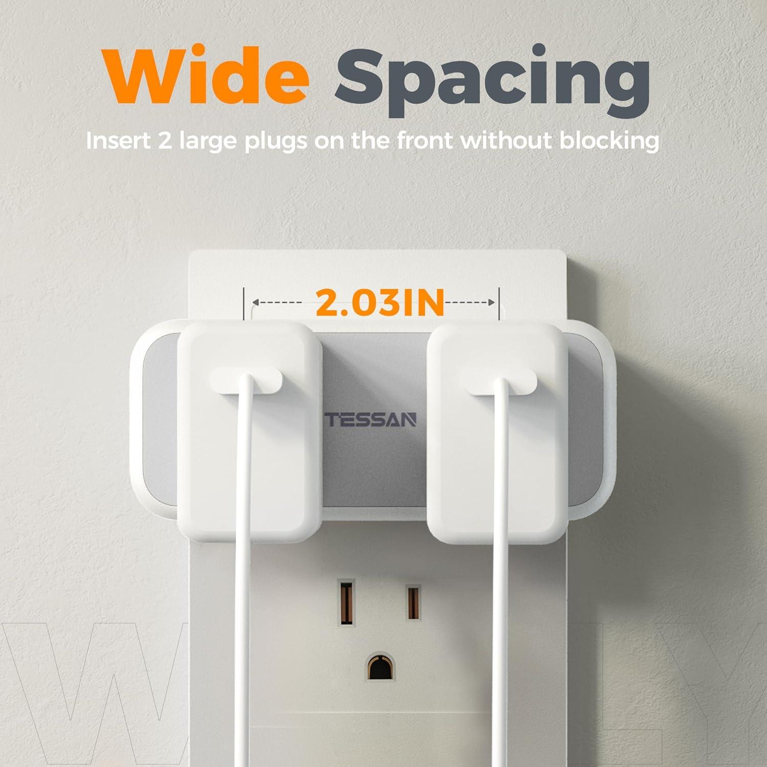 Outlet Extender Surge Protector, TESSAN Multi Wall Plug with 4 AC Electrical Outlets, 3 Sided Multiple Plug Expander, 1875W Max, Power Splitter 3 Prong Adapter for Home Bathroom Office Dorm Room