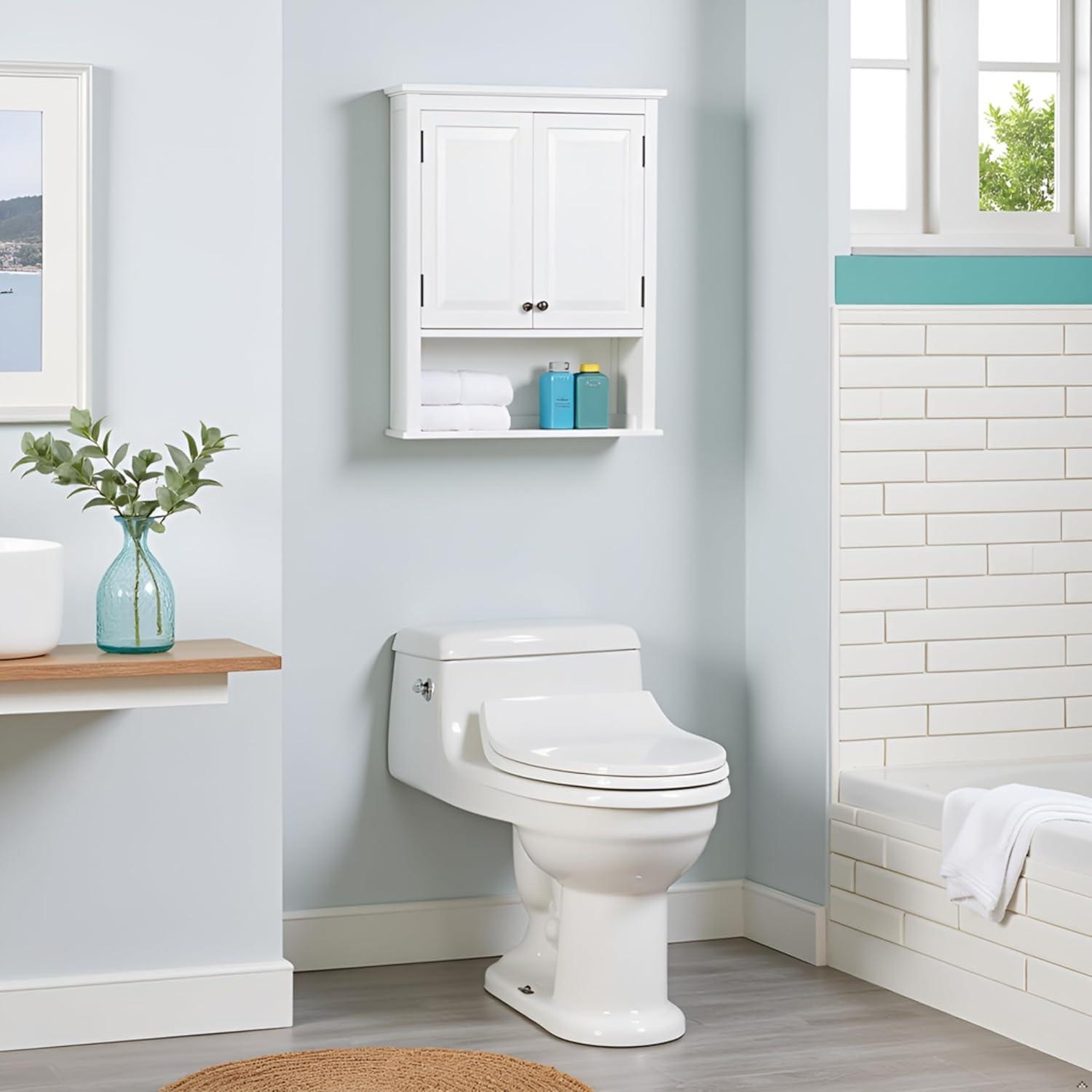 Dorset Wall Mounted Bath Storage Cabinet with Two Doors and Open Shelf White - Alaterre Furniture: Hardwood Medicine Cabinet, Adjustable Shelf