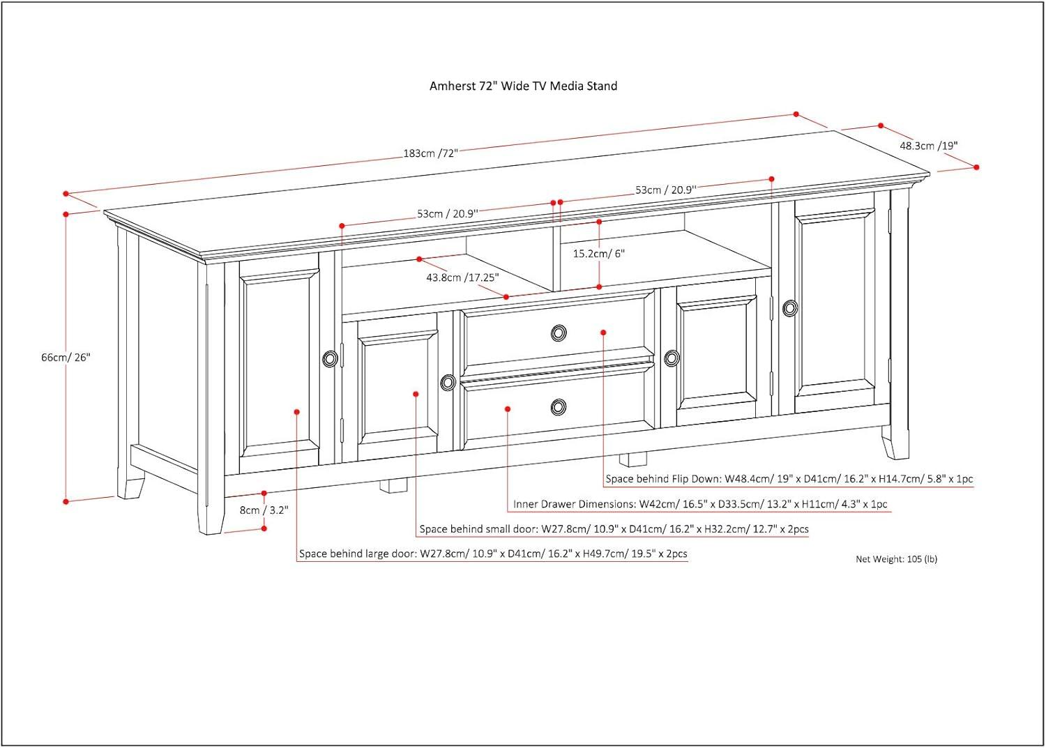 Amherst Black Solid Wood 72" TV Media Stand with Cabinets