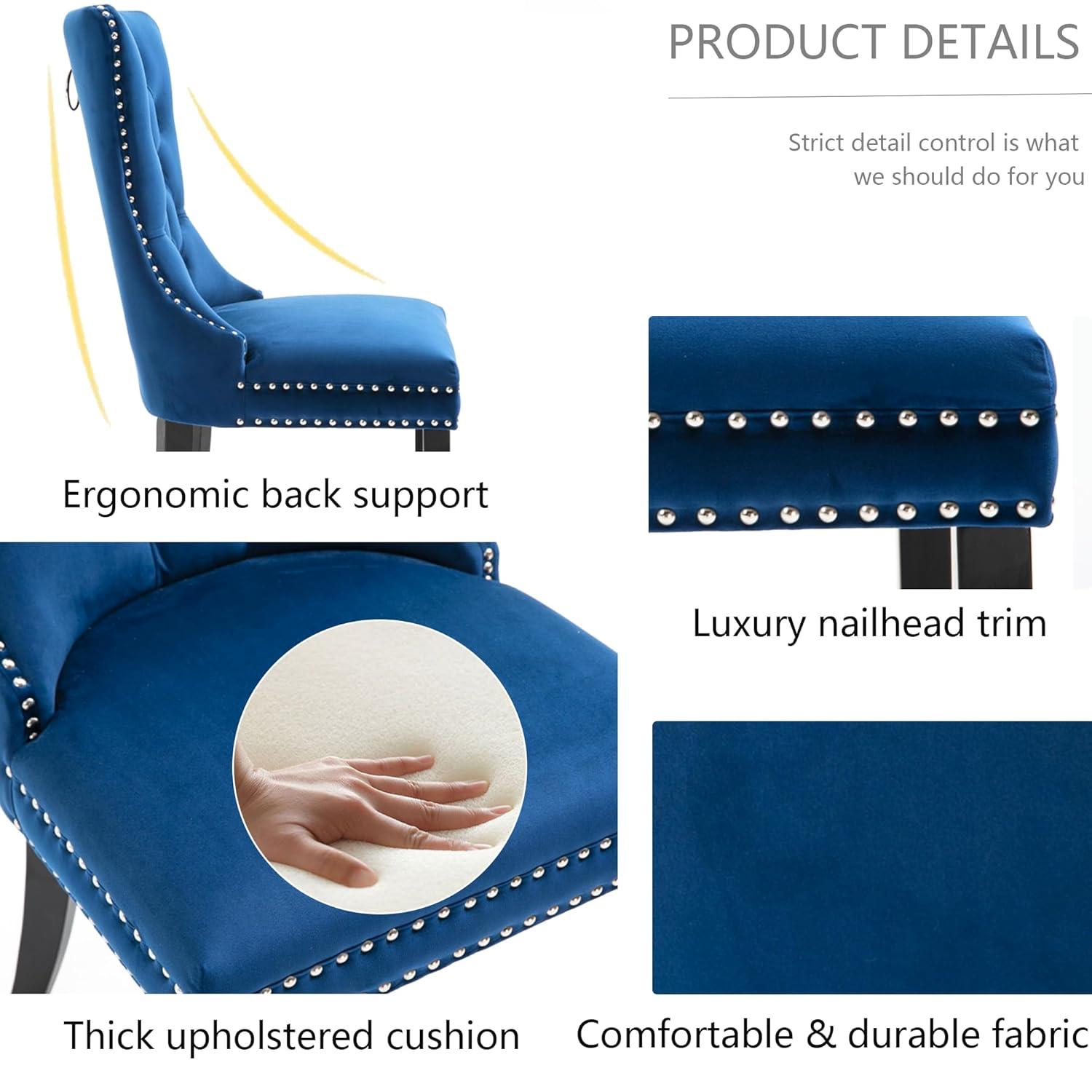 Tzicr Tufted Dining Chairs Set of 6, Upholstered Dining Chairs with Nailhead Back, Nailhead Trim, Velvet Dining Chairs for Kitchen/Bedroom/Dining Room(Blue)