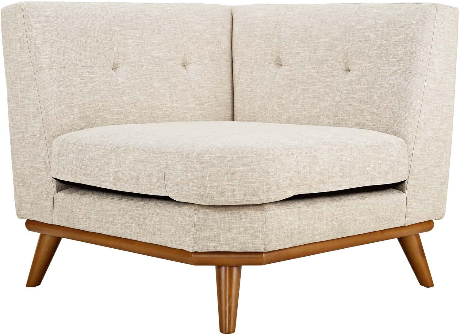 Modway Engage Upholstered Fabric and Wood Corner Chair in Beige