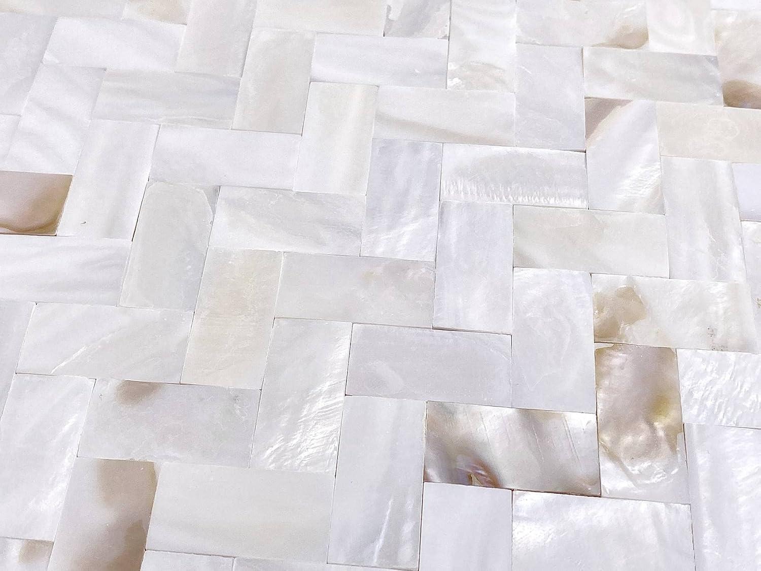 Mother of Pearl Oyster Natural Seashell Seamless Herringbone 0.6" x 1.18" Wall Tile