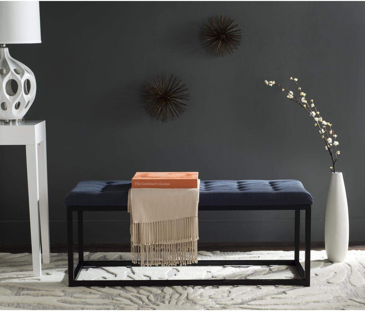 Navy and Black 48" Transitional Tufted Bench
