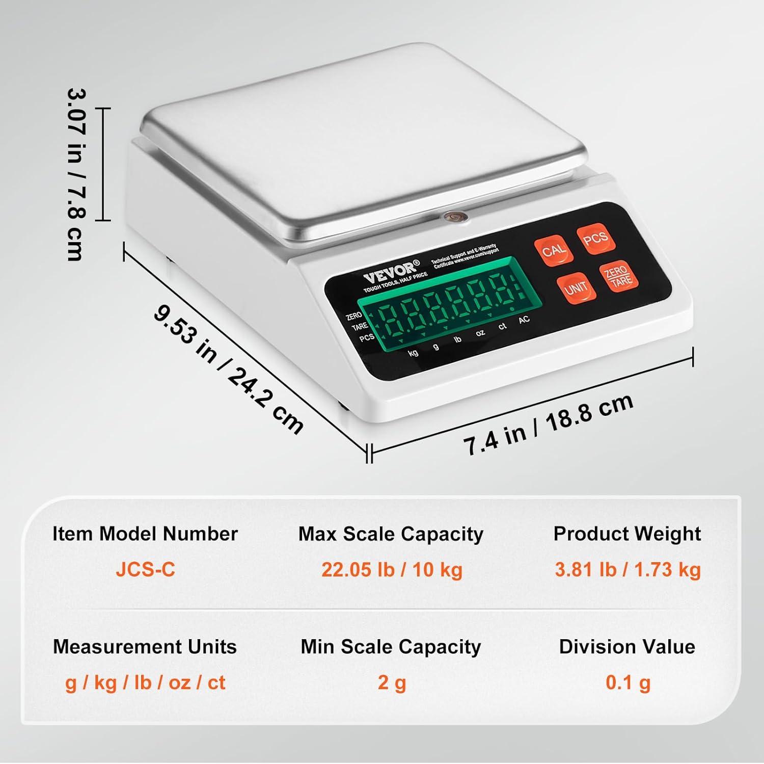 VEVOR 10 kg Capacity Digital Counting Scale with Stainless Steel Pan