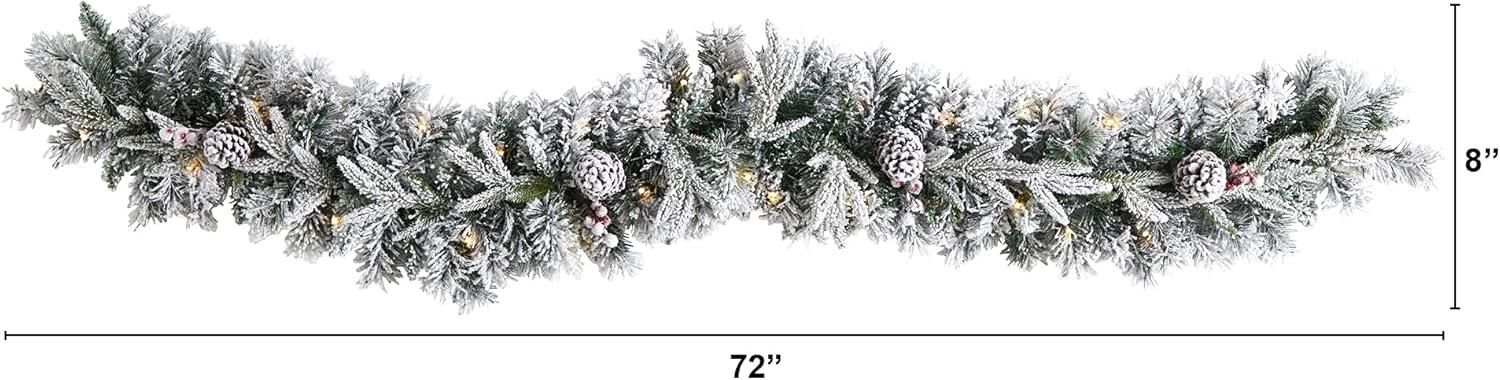 6ft Flocked Artificial Pine Garland with Pine Cones and Warm White LED Lights