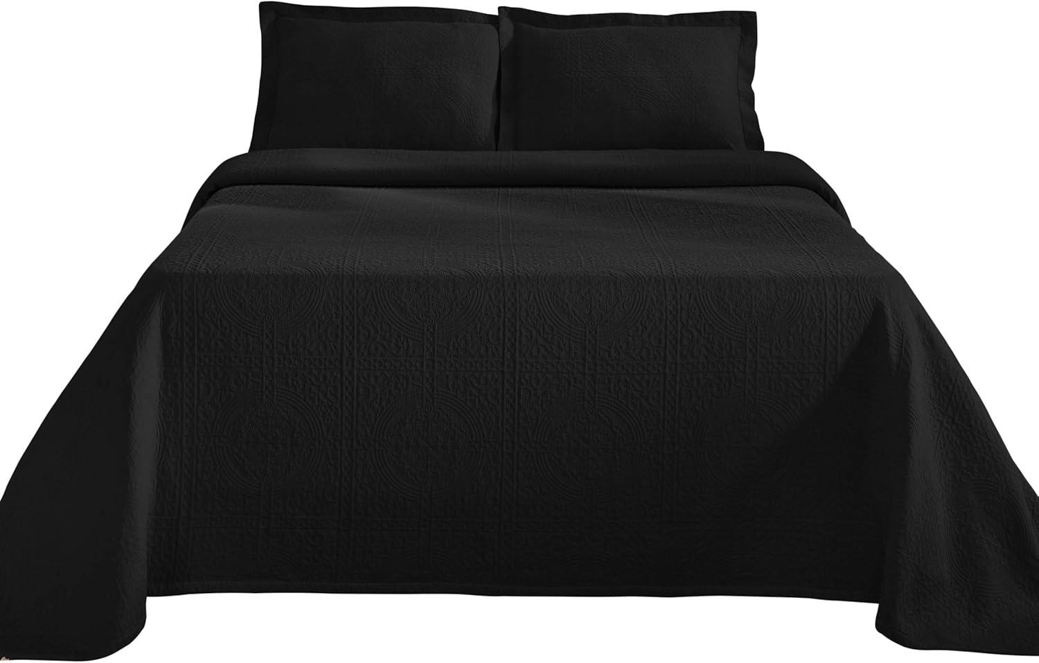 Superior Jacquard Matelasse Cotton Bedspread Set of 3 Pieces, Full, Black