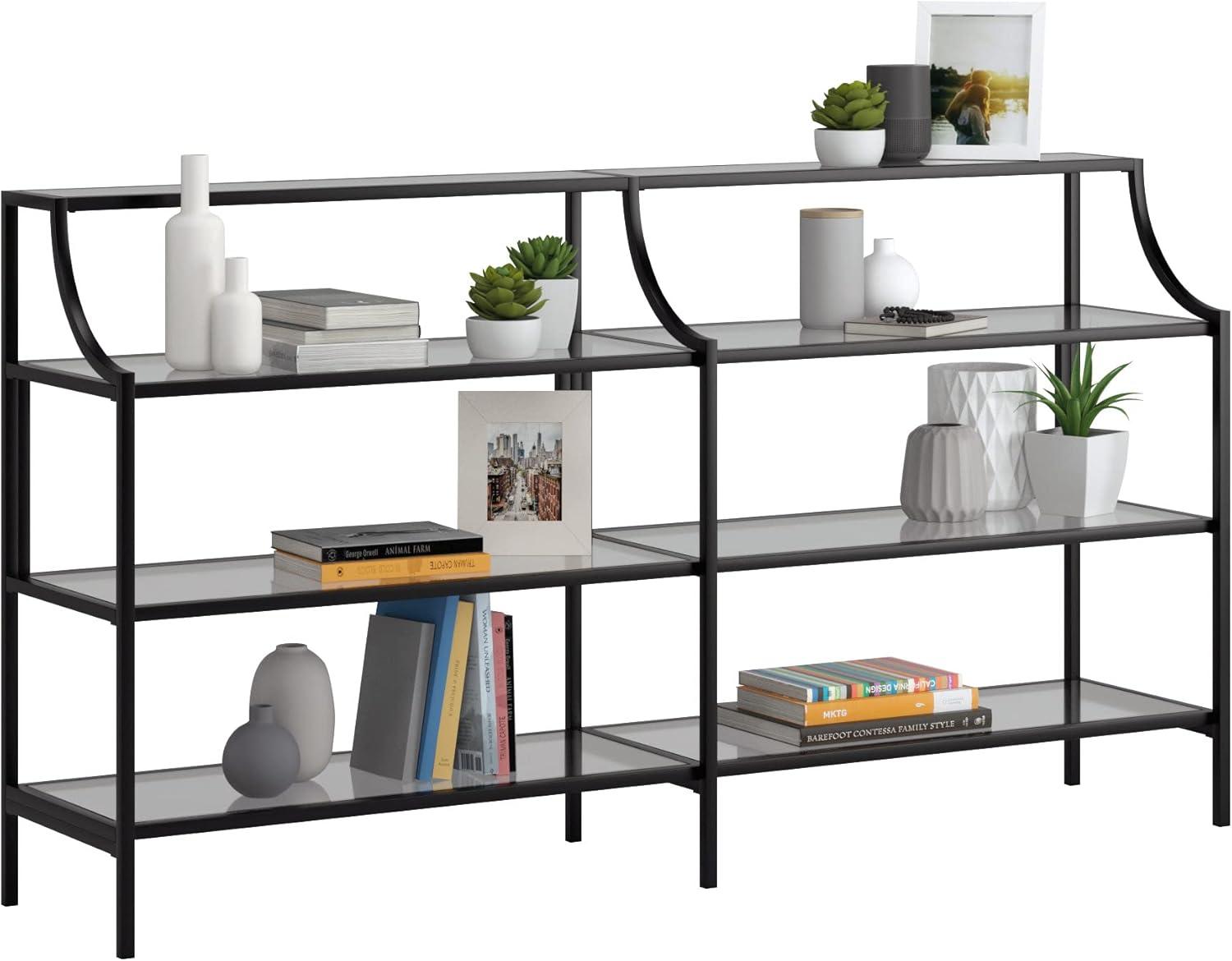 Sauder Harvey Park Metal and Glass Console Table in Black Finish