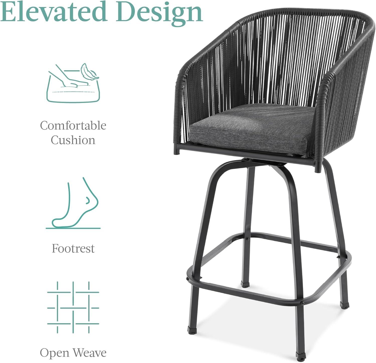 Best Choice Products Set of 2 Woven Wicker Swivel Barstools, Patio Bar Height Chairs w/ 360 Rotation - Black/Gray