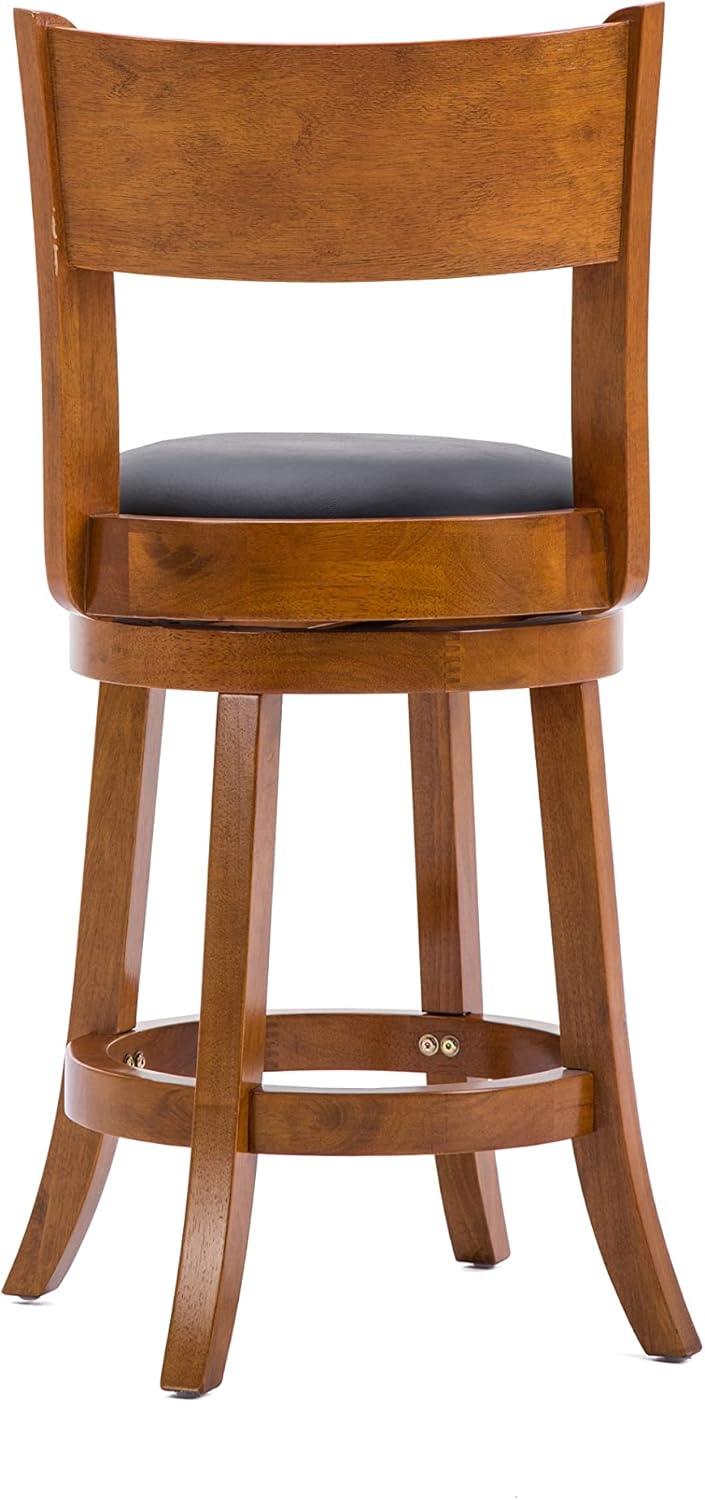 Palmetto 24" Fruitwood Swivel Counter Stool with Leather Cushion