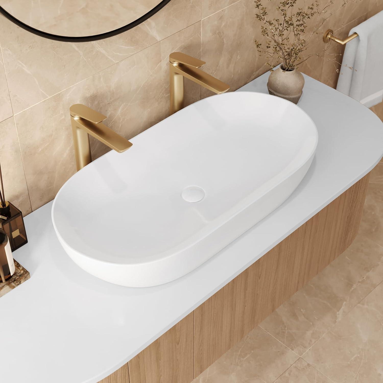 Ruvati RVB0432 Ruvati inch Bathroom Vessel Sink White Oval Above Counter Vanity Porcelain Ceramic