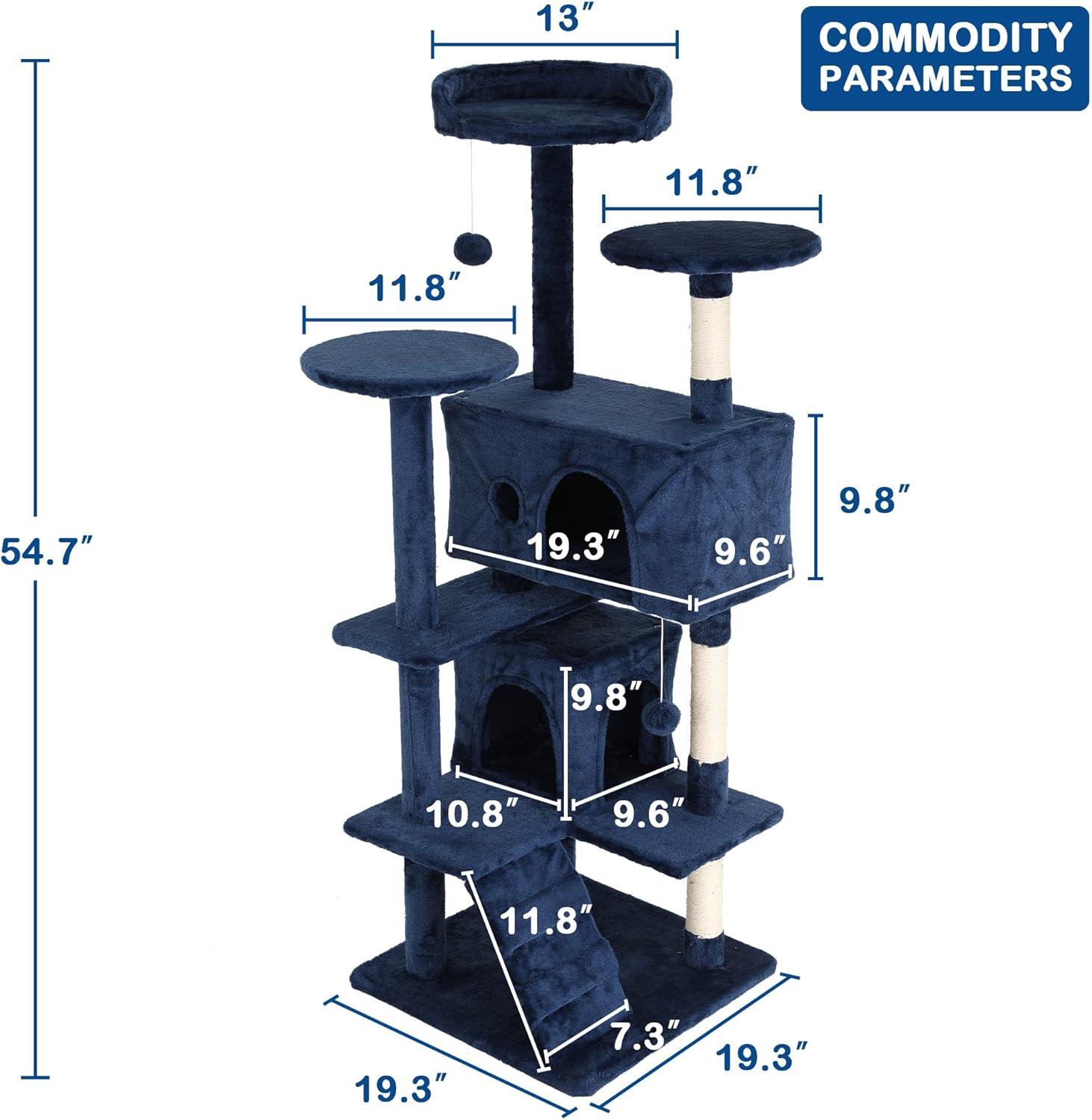 FDW 54in Cat Tree Tower Multi-Level Scratching Post & Play House for Indoor Cats/Kittens, Navy Blue