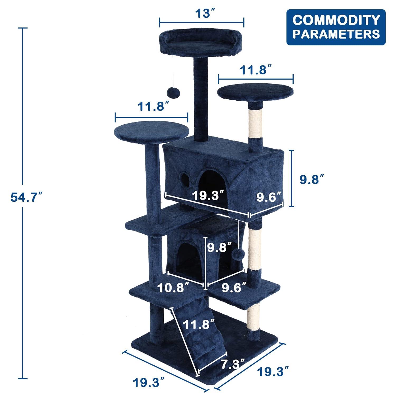 FDW 54in Cat Tree Tower Multi-Level Scratching Post & Play House for Indoor Cats/Kittens, Navy Blue