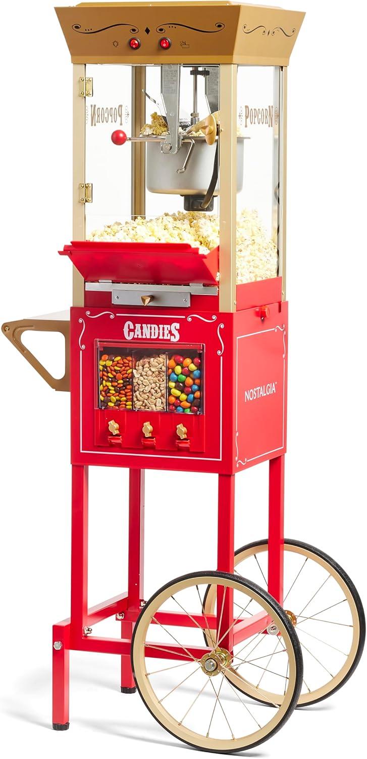 Nostalgia Vintage Professional Popcorn Cart 8-Ounce Kettle - 53 Inches Tall - Candy Dispensers