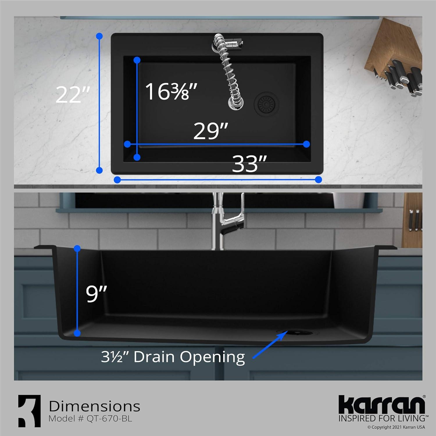 Karran Drop-in Quartz Composite 33'' X 22'' 1-Hole Single Bowl Kitchen Sink