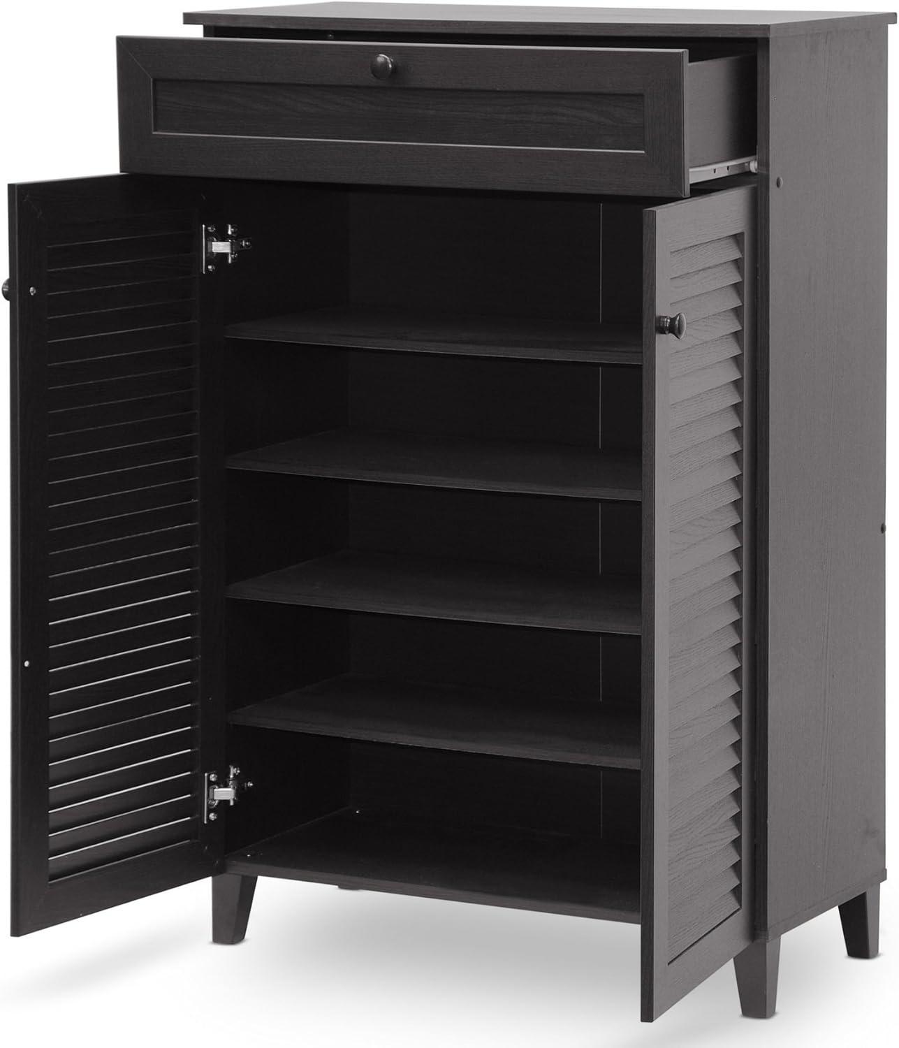 Baxton Studio Harding Shoe - Storage Cabinet - Espresso: Wood Composite, Holds 20 Pairs, Freestanding Design