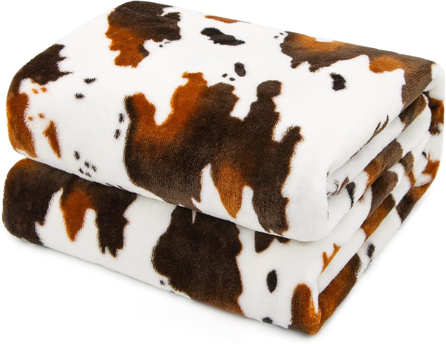 Brown Cow Print Blanket Twin Lightweight Couch Cow Throw Blankets Soft Warm Plush Fleece Cute Cow Blankets All Season Bedding Blanket Cow Gift for Adults Couples Mom Dad Camping 60" x 80"