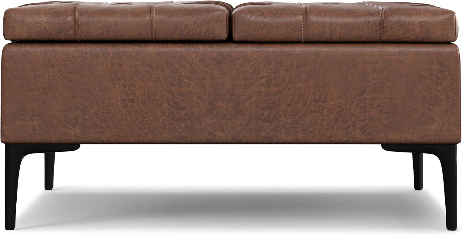 Simpli Home Laura 36 inch Wide Mid Century Square MidÂ CenturyÂ Lift TopÂ Storage Ottoman in Distressed Saddle Brown Vegan Faux Leather