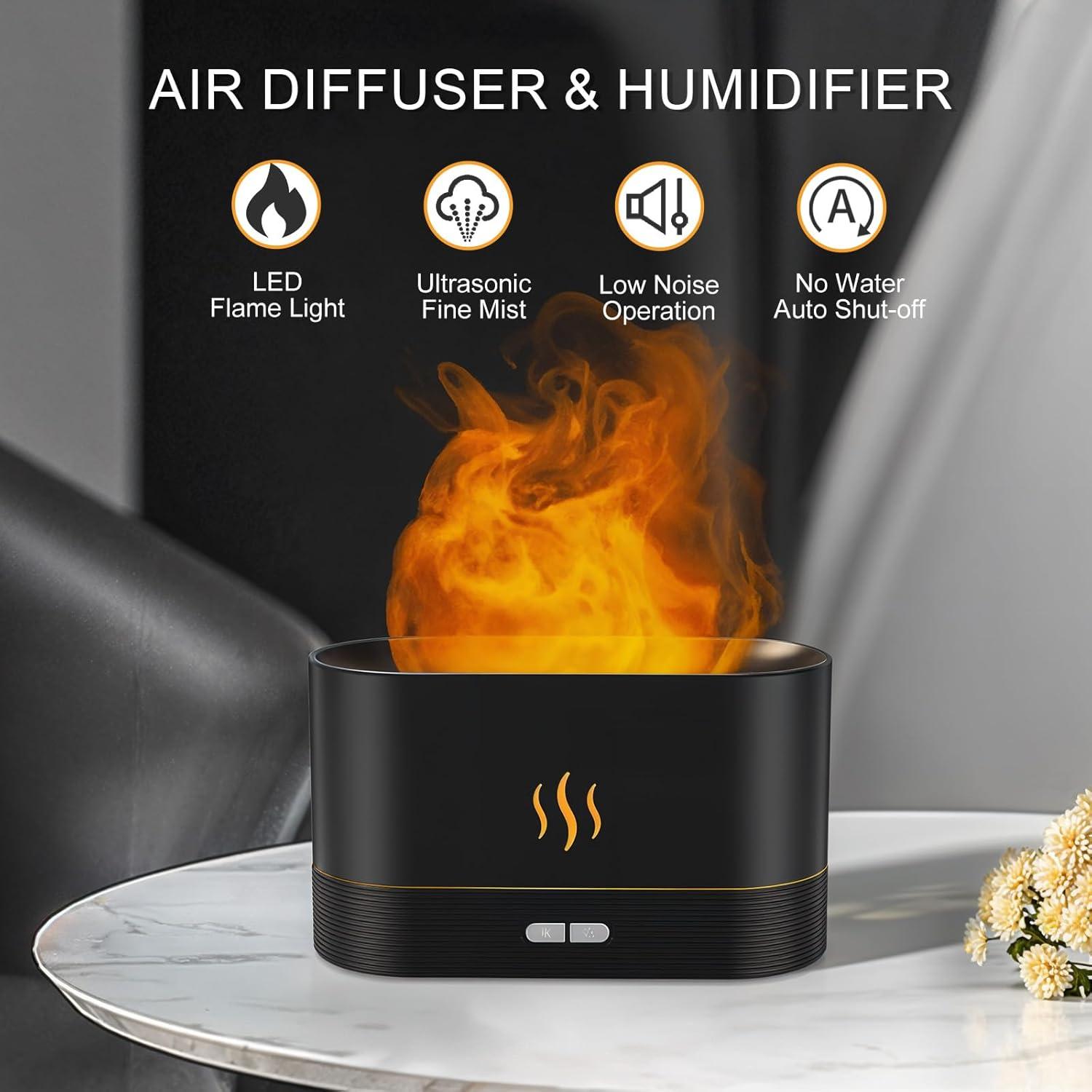 180ml Flame Air Humidifier Essential Oil Diffuser, TSV 3D USB 7 Color Light Aroma Diffuser for Home, Office, Spa, Gym