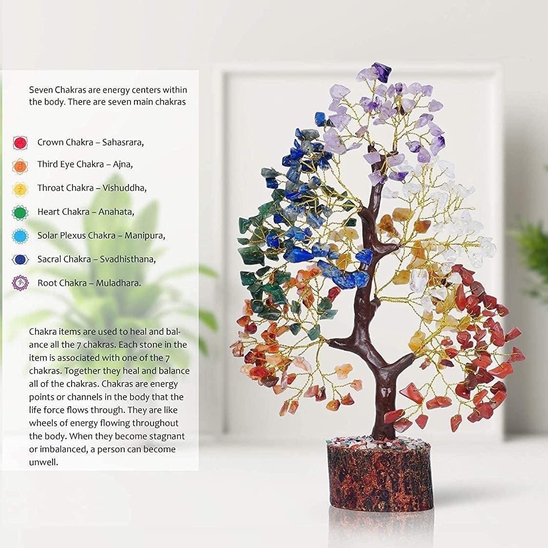 Multicolor Crystal Chakra Tree with Golden Wire