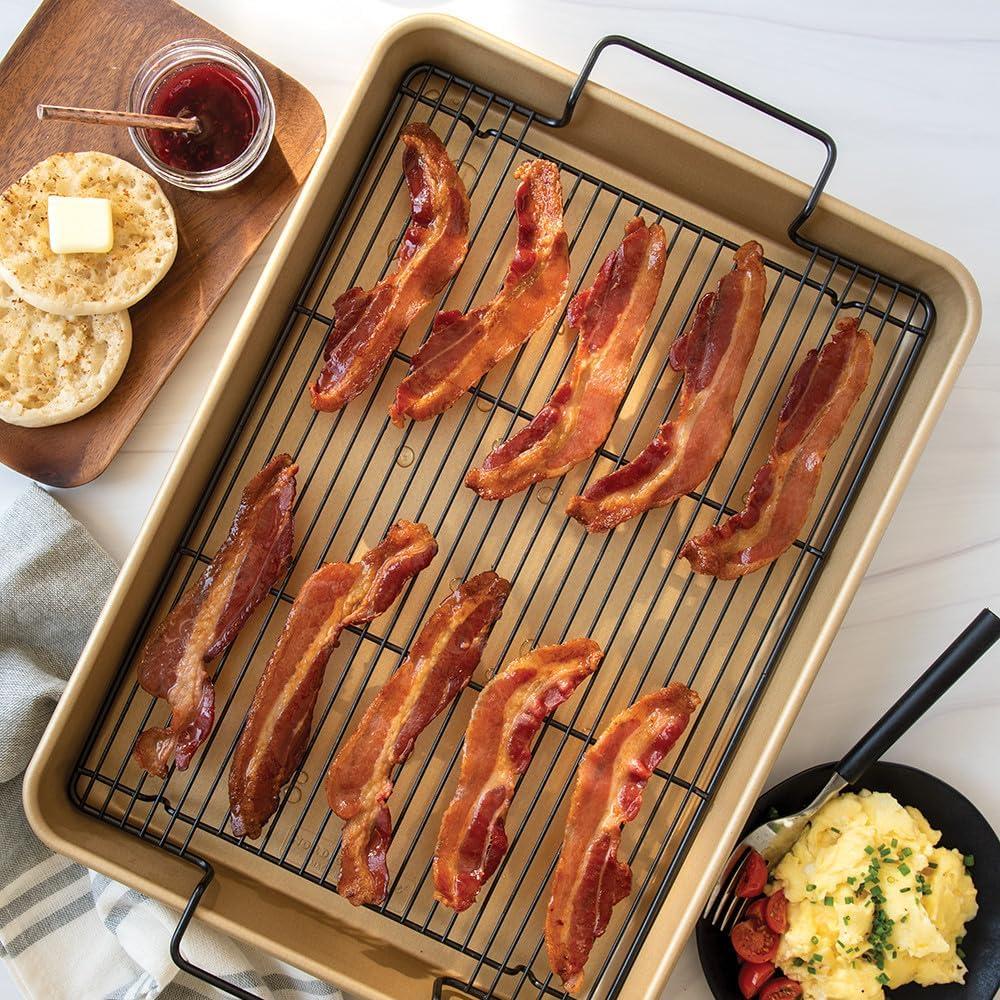 Gold Nonstick High-Sided Baking Tray with Black Rack