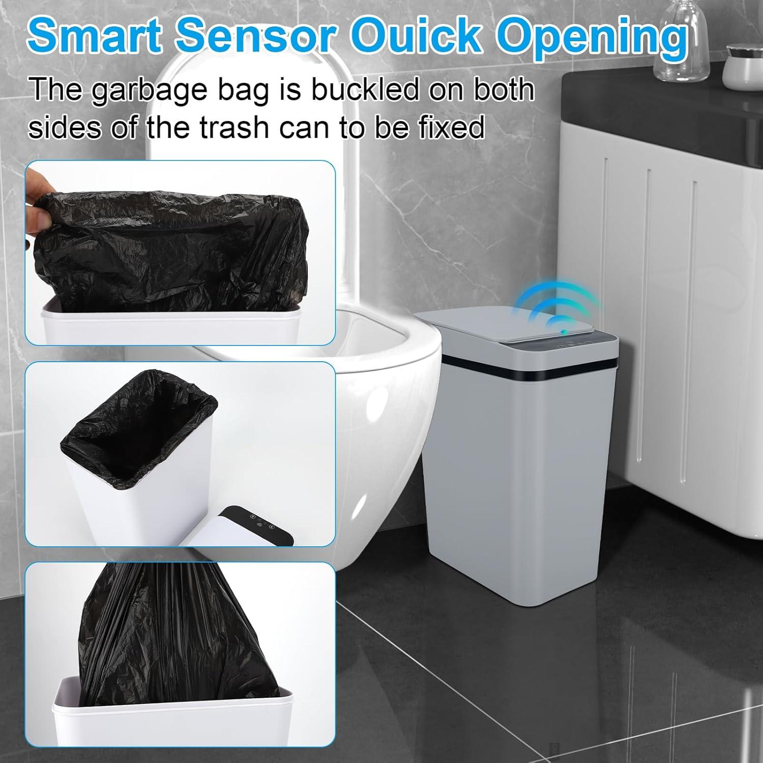 Bathroom Trash can,Smart Touchless Trash Can,Automatic Motion Sensor Trash Bin with Lid,2.4 Gallon Garbage Can, Kitchen, Bathroom, Office, Bedroom Trash can (Grey)