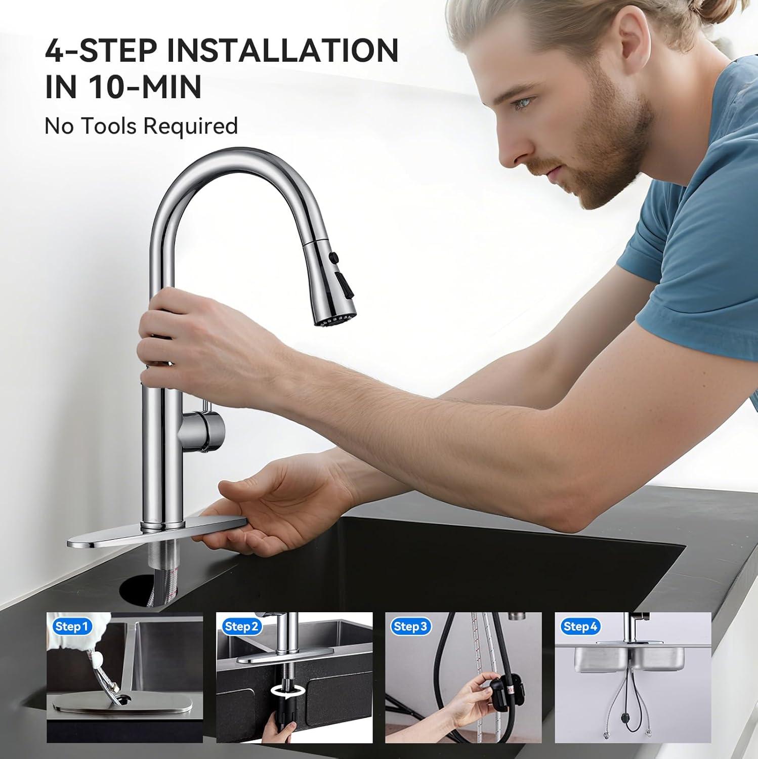 GAGALIFE Single Handle Pull Down Sprayer Kitchen Faucet High Arc Stainless Steel Faucet with 3-Function Sprayer JJL-CL-PT-SDP-C