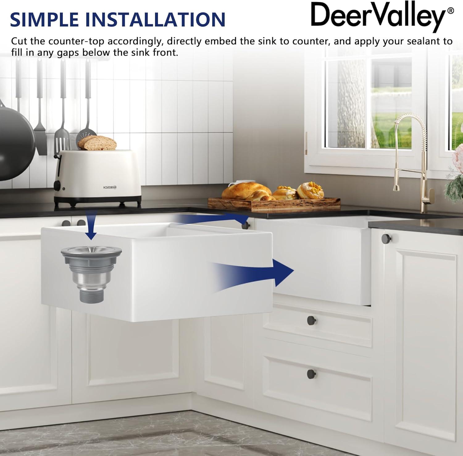 DeerValley 33" L X 20" W Single Basin Workstation Farmhouse Kitchen Sink With Sink Grid, Cutting Board And Dish-Drying Rack