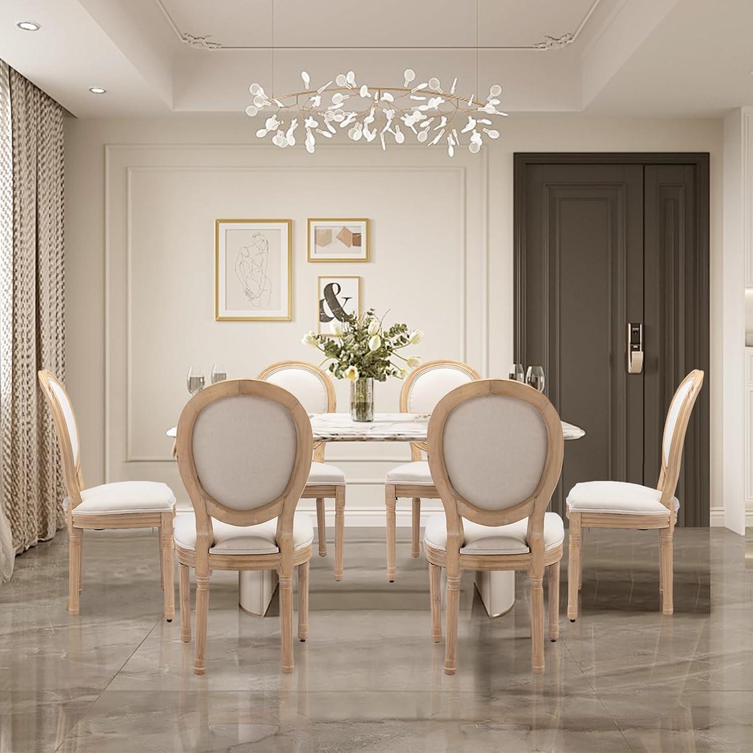 SoarFlash French Dining Chairs Set of 6, Vantage Dining Chair with Round Back, Farmhouse Country Dining Chair for Kitchen,Bedroom,Beige