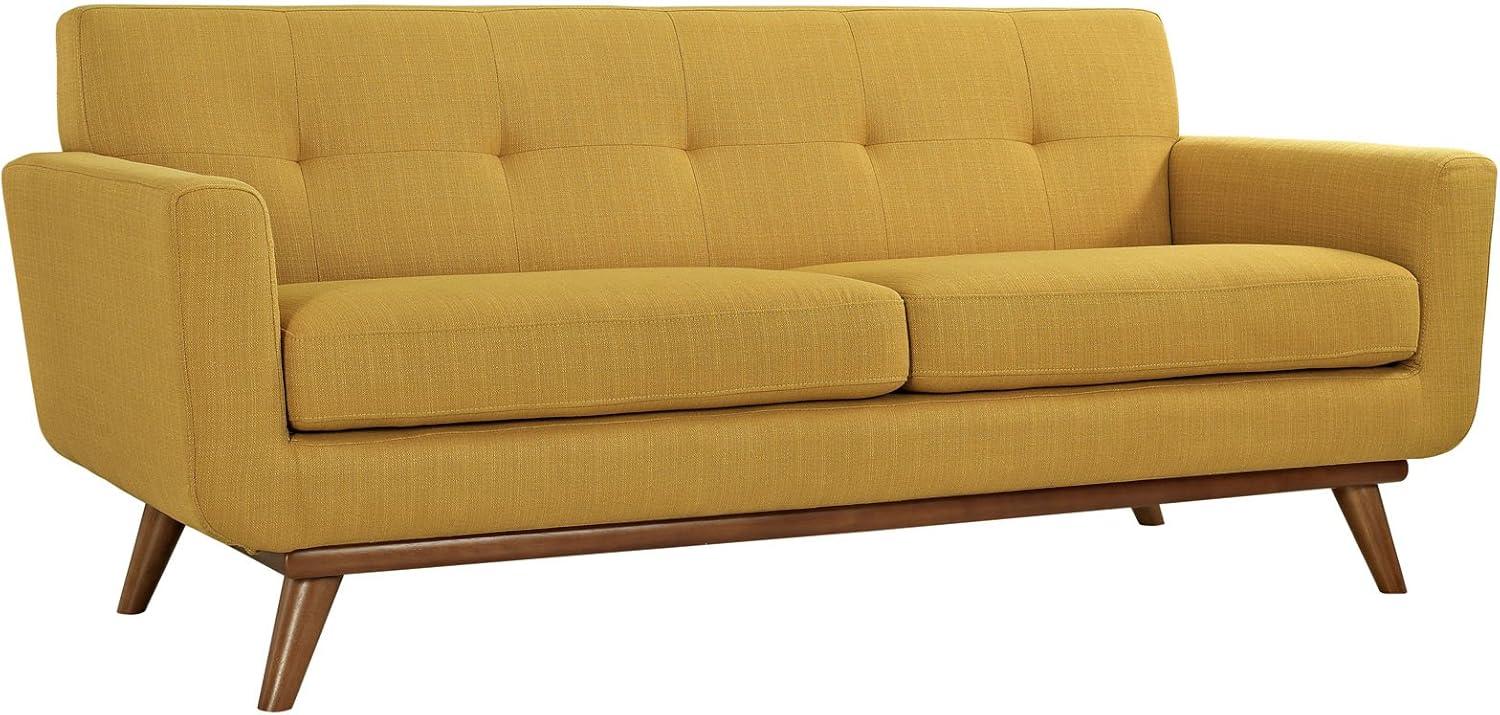 Citrus Yellow Tufted Fabric Loveseat with Wood Legs